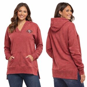 NWT SF 49ers Fanatics Women’s Hoodie 2XL Oversized Washed Red NFL V-Neck